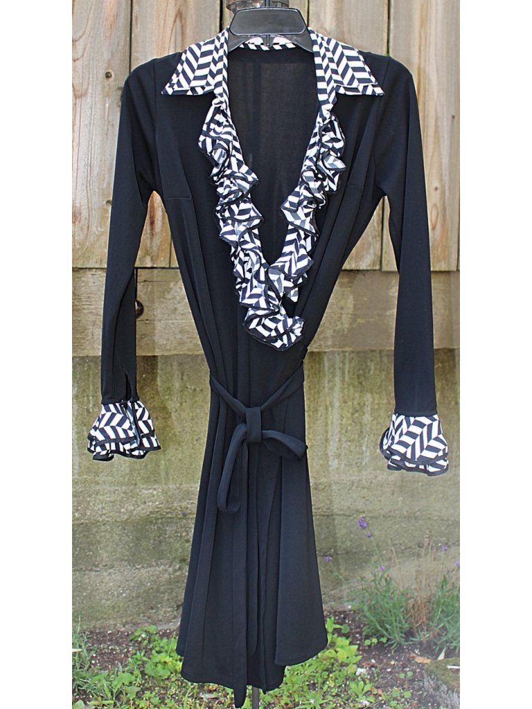 Anne Fontaine - Rosalea Wrap Ruffle Dress In Black With Black+White Ruffle, 40